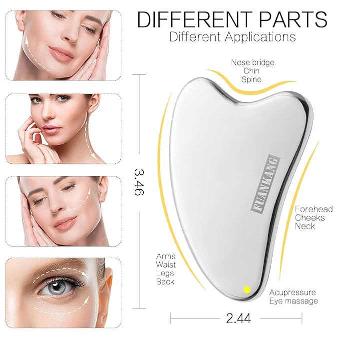 Gua Sha Facial Tools Stainless Steel Scraping Massage Tool for Face Stainless Steel Gua Sha Tool with Travel Pouch