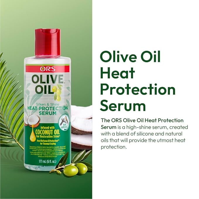 ORS Heat Protection Hair Serum infused with Coconut Oil for Restorative Shine Olive Oil Style and Curl Smooth-N-Hold Pudding - Bundle