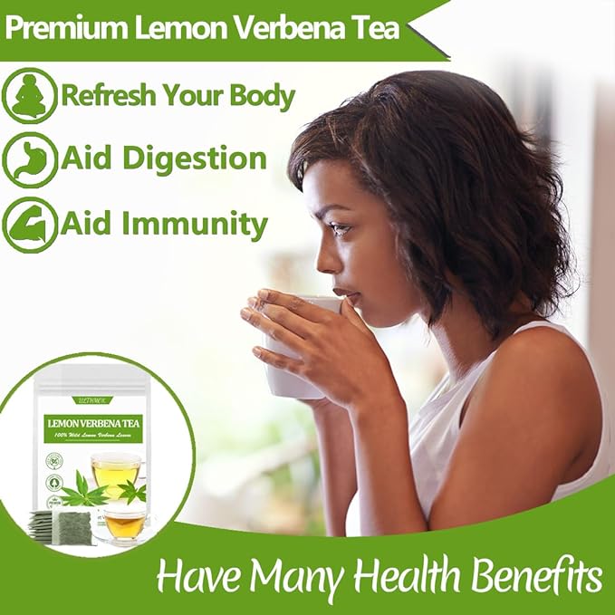 Premium 60 Lemon Verbena Tea Bags, Made with 100% Pure Lemon Verbena Leaves, No Additives & Caffeine Free.