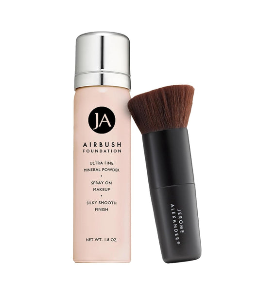 MagicMinerals AirBrush Foundation by Jerome Alexander – 2pc Set with Airbrush Foundation and Kabuki Brush - Spray Makeup with Anti-aging Ingredients for Smooth Radiant Skin - Warm Medium