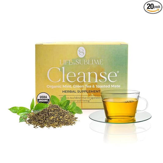 Life by Sublime - Cleanse USDA Organic Mint Green Tea & Yerba Mate, 20 Tea Bags, Naturally Caffeinated Detox Tea, Supports Digestive and Immune Health, Premium Brazilian Harvest