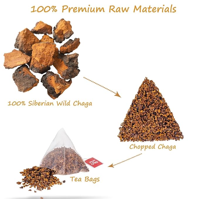 Premium 60 Chaga Tea Bags,100% Pure Siberian Wild Harvest Chaga Mushroom,No Additives,Caffeine Free.