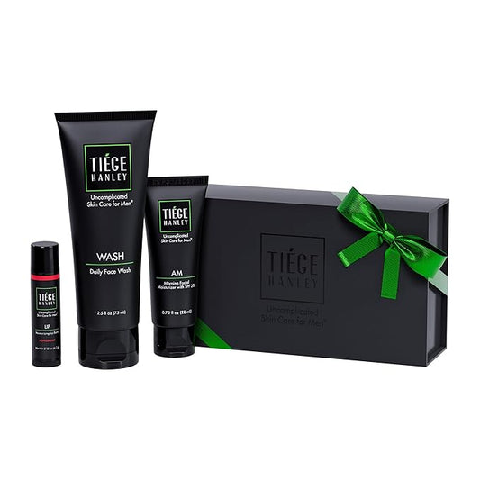 Tiege Hanley Mens Skin Care Gift Box Set, Bronze - Men's Skincare Set Includes Face Wash, Facial Moisturizer with SPF 20 Sunscreen & Moisturizing Lip Balm