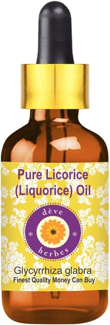 Deve Herbes Pure Liquorice (Licorice) Oil (Glycyrrhiza glabra) with Glass Dropper 5ml (0.16 oz)