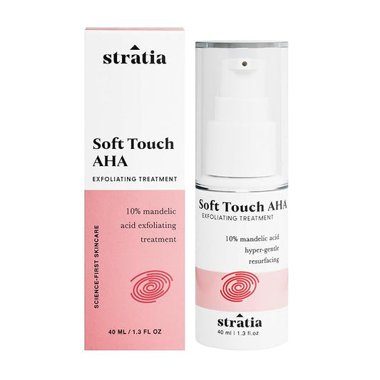 Stratia Soft Touch Dark Spot Corrector with 10% Mandelic Acid Serum for Fine Lines, Skin Texture & Blemishes - Collagen Booster, AHA Exfoliant and Pore Minimizer, 1.3 Fl Oz