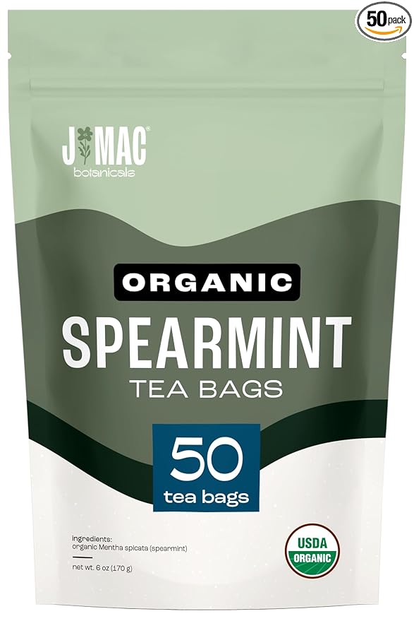 J MAC BOTANICALS Organic Spearmint Tea (50 Teabags), USDA Certified