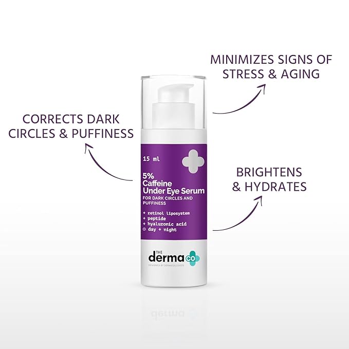 The Derma Co 5% Caffeine Under Eye Serum | Helps Reduce Dark Circles & Puffiness | Gives Long Lasting Hydration | Gentle on Delicate Eye Skin | 0.51 Fl Oz/15ml