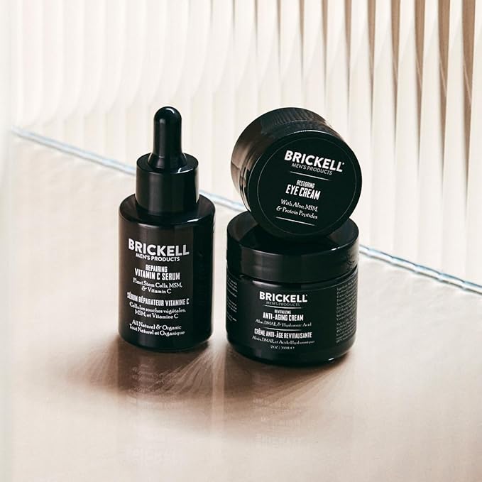 Brickell Men's Advanced Anti-Aging Skin Care Routine, Night Face Cream, Vitamin C Facial Serum and Eye Cream, Natural and Organic, Scented, Skin Care Gift Set