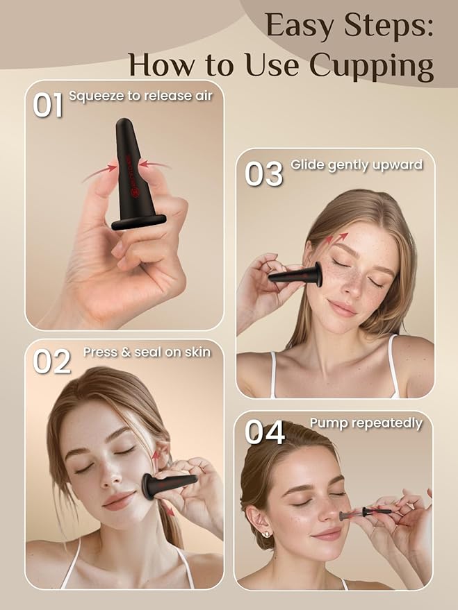 Rena Chris Facial Cupping Set & Gua Sha Facial Tool - Silicone Cupping Set & Obsidian Gua Sha Stone - Face Cupping Therapy Set for Natural Skin Care, Puffiness, Lip Plumping(Black)