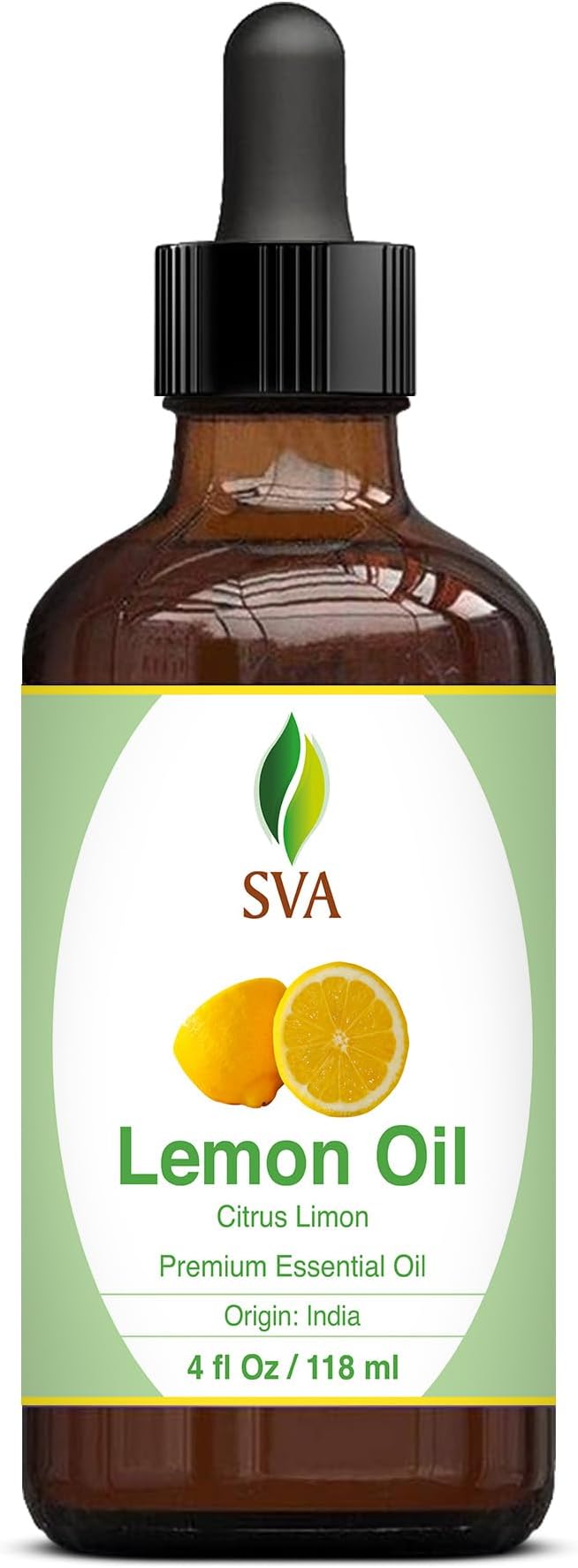 SVA Lemon Essential Oil – 4 Fl Oz – 100% Natural Lemon Oil - for Diffuser, Hair Care, Face, Skin Care, Aromatherapy, Scalp and Body Massage, Soap and Candle Making – with Dropper