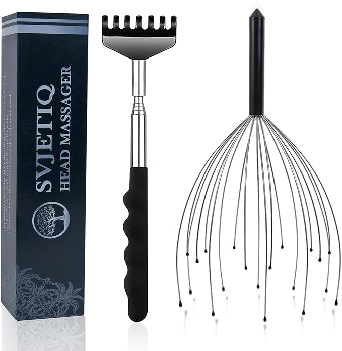 Head Massager Back Scratcher, 20 Fingers Head Scratcher Scalp Massager & Extendable Back Scratcher for Men Women, Stocking Stuffers for Deep Relaxation, Stress Relief & Hair Stimulation