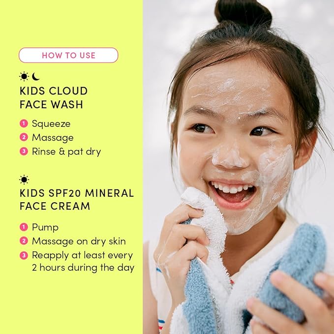 Evereden Kids Morning Skincare Set – Cloud Face Wash, SPF 20 Daily Face Cream, Hair Spray & Headband – 4-Piece Clean Routine, Vegan & Dermatologist-Tested