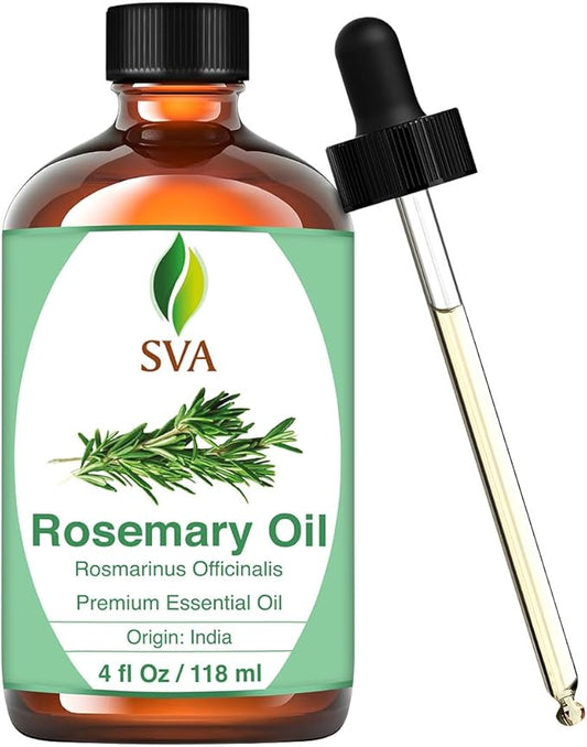 SVA Rosemary Essential Oil – 4 Fl Oz – 100% Natural Rosemary Oil for Hair, Face, Skin Care, Diffuser, Aromatherapy, Scalp, Body Massage, Soap and Candle Making – with Dropper