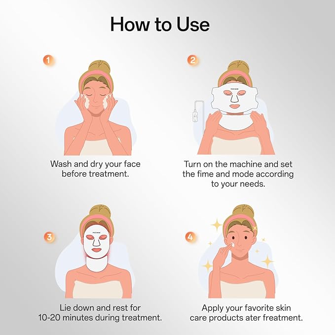 Red Light Mask for Face and Neck - Facial Skin Care Device, Portable, Lightweight, Rechargeable and Ergonomic Design for Home (White)