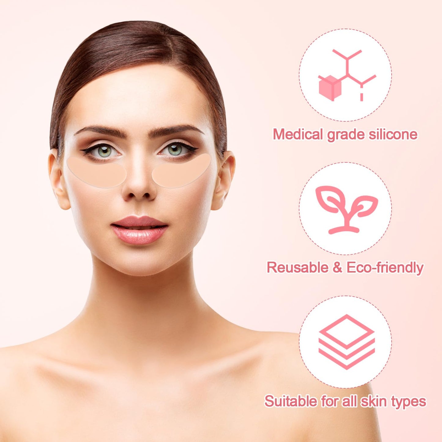 1 Pair Reusable Eye Patch, Silicone Reusable Eye Gel Pads Eye Wrinkle Patches Under Eye Mask, Plump Fine Lines & Wrinkles with Metal Eye Cream Applicator & Tin Case (Cream Color)