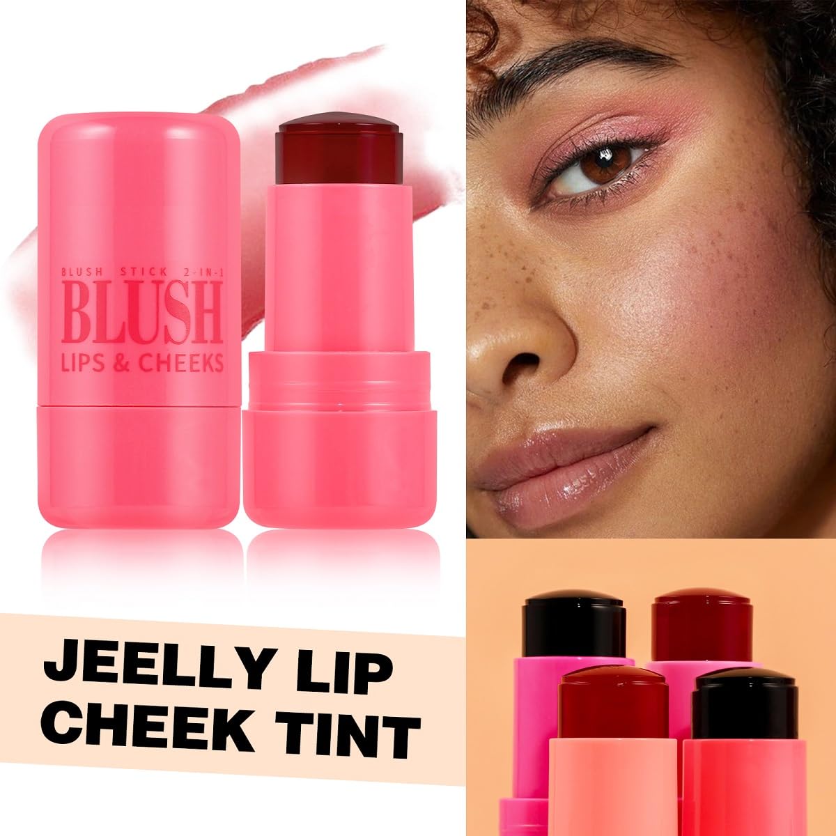 Milk Jelly Blush Stick, Lip and Cheek Makeup Cooling Water Jelly Tint,Vegan & Cruelty Free. (Coral)