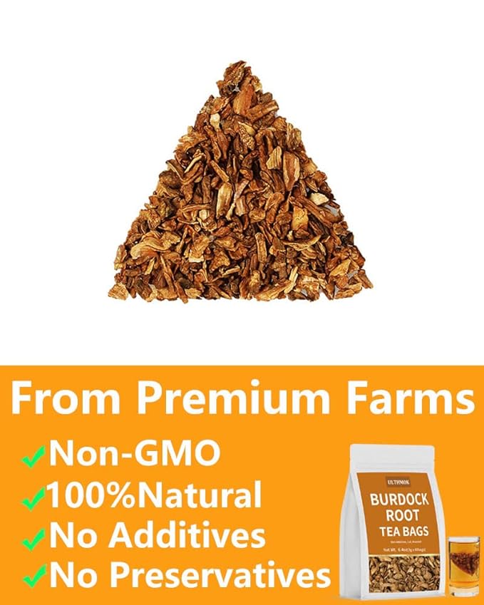 Premium Burdock Root Tea Bags,60 Tea Bags/6.4Oz.100% Natural Burdock Tea,No Additives,Caffeine Free.