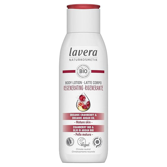 lavera Body Milk Regenerating - Body lotion with organic cranberry & organic argan oil - Firming care for mature skin - PETA certified - Biodegradable - vegan - natural cosmetics - 6,76 fl.oz.