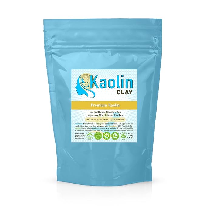 Pure Kaolin Clay - 100% Natural | 1.1 pounds (500g) | Smooth and Silky Texture, Easy Mixing, Perfect for Face, Body, and Bathbombs…