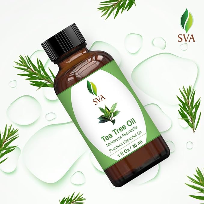SVA Tea Tree Essential Oil – 1 Fl Oz – 100% Natural Tea Tree Oil - for Diffuser, Hair Care, Face, Skin Care, Aromatherapy, Scalp and Body Massage, Soap and Candle Making – with Dropper