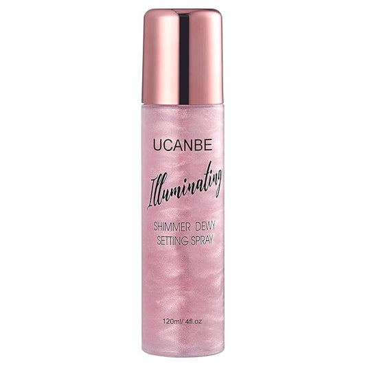 UCANBE Shimmer Dewy Setting Spray – Glowing + Makeup Setting Spray 2 in 1 Lightweight Formula for a Radiant Glow,Long-Lasting Face Mist for Face Body, 4 Fl Oz #Bubblegum