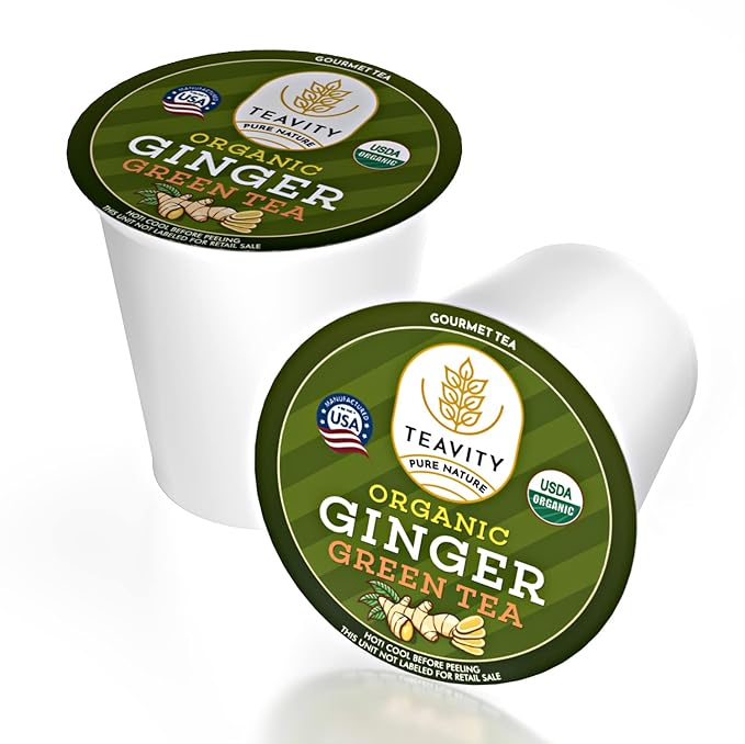Organic Ginger Green Tea Pods for Keurig by Teavity (12 Tea Pods)