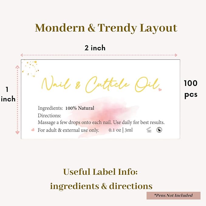 Empty Cuticle Oil Pen Label Sticker for Nail Tech Manicure Nail Artist Must Haves Nail Growth Care Packaging Staff 100pcs (white 1 x 2in)