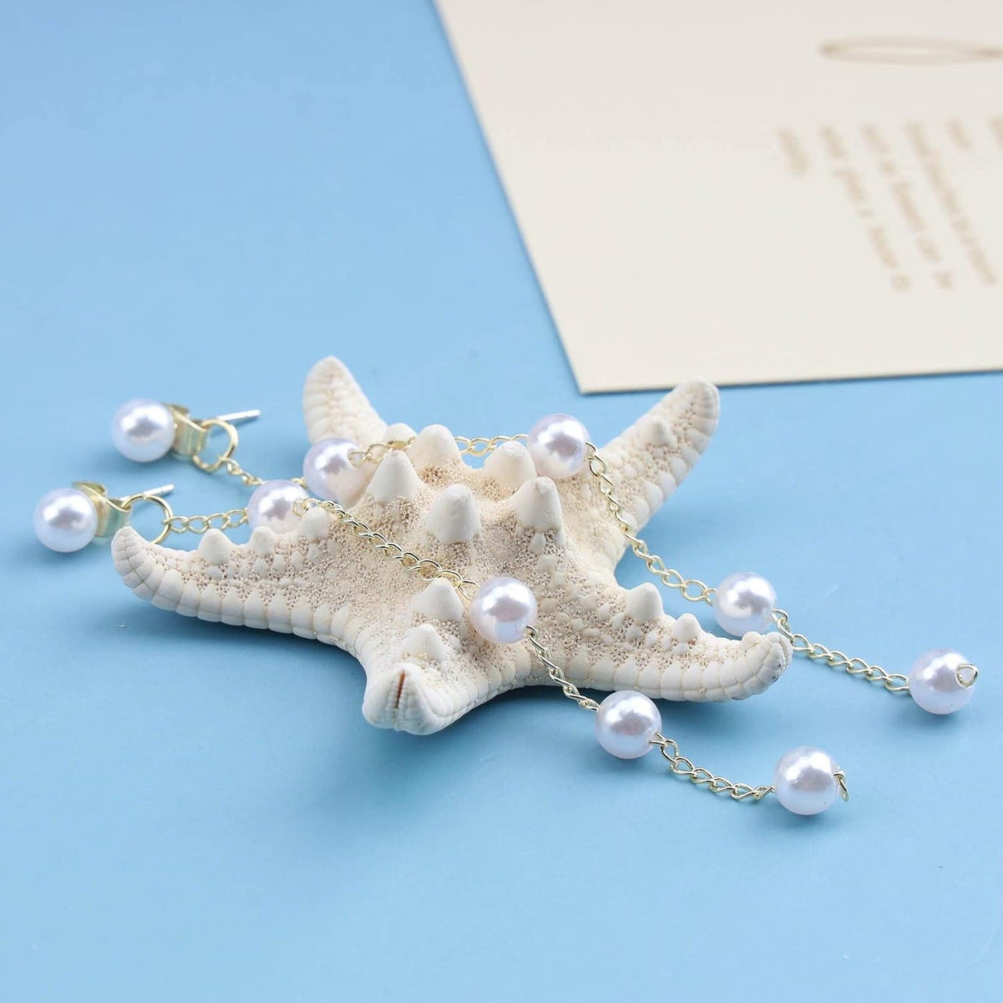 Boho Pearl Dangle Earrings Gold Pearl Drop Stud Earrings Long Pearl Tassel Earrings Vintage Pearl Linear Earrings Jewelry for Women and Girls