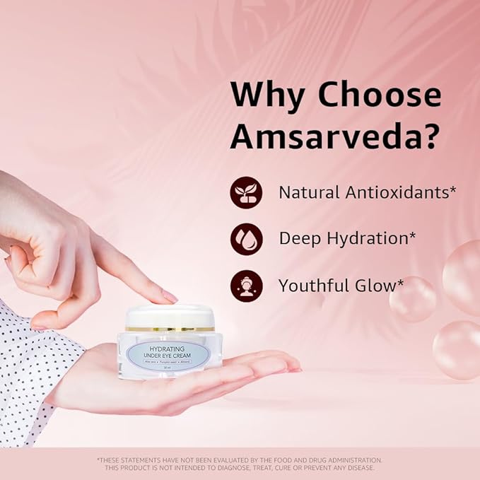 Amsarveda Hydrating Under Eye Cream - Enriched with Beneficial Ingredients from Aloe Vera, Pumpkin Seed & Almond Oil, Reduces Fine Lines & Boosts Hydration - 15ml (0.5 oz)