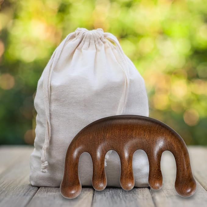 Wooden Scalp Massager Loc Comb - Handmade Green Sandalwood Scalp Massage Comb - Head Massager Wood Therapy Massage Tools - Manual Guasha tool for Soothing Head Massage - Birthday Gift for Women Men