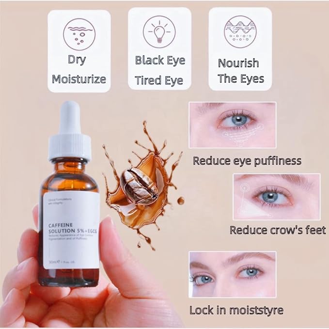 Caffeine Solution 5% + EGCG, Caffeine Eye Serum For Face, Moisturizing Under Eye Solution For Reduces Dark Circles & Puffiness, 30ML (1, 2PC)