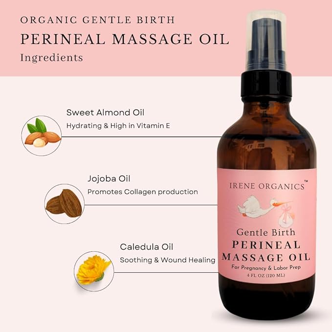 Organic Perineal Massage Oil Spray by Irene Organics for Pregnancy and Postpartum - Prevention for Perineum Tearing, All Natural, Pregnancy Third Trimester Must Haves for Childbirth