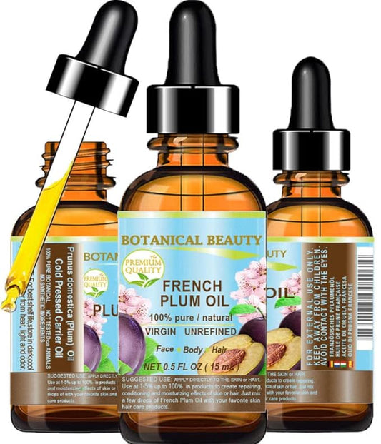 PLUM OIL French. 100% Pure Natural Virgin Unrefined Undiluted Cold Pressed Carrier Oil. For Face, Skin, Hair, Body, Lips, Nails (0.5 Fl.oz - 15 ml.) by Botanical Beauty