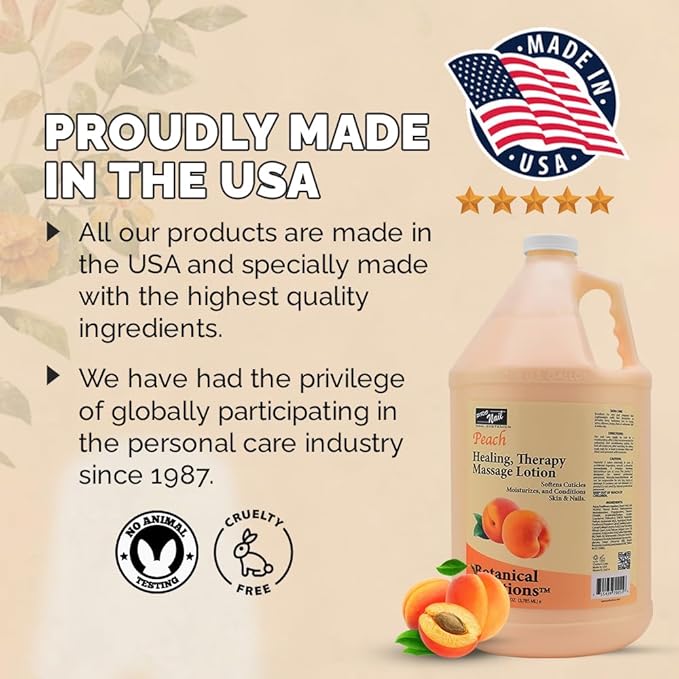 PRO NAIL - Healing Therapy Massage Lotion - Professional Pedicure, Body and Hot Oil Manicure, Infused with Natural Oils, Vitamins, Panthenol and Amino Acids (Peach, 1 Gallon)