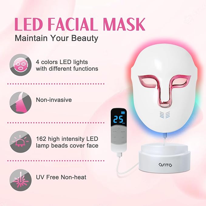 LED Light Therapy Face Mask,FSA/HSA Eligible,Red Light for Wrinkle Blue Light for Acne,4 Colors Face Mask with Timing Function