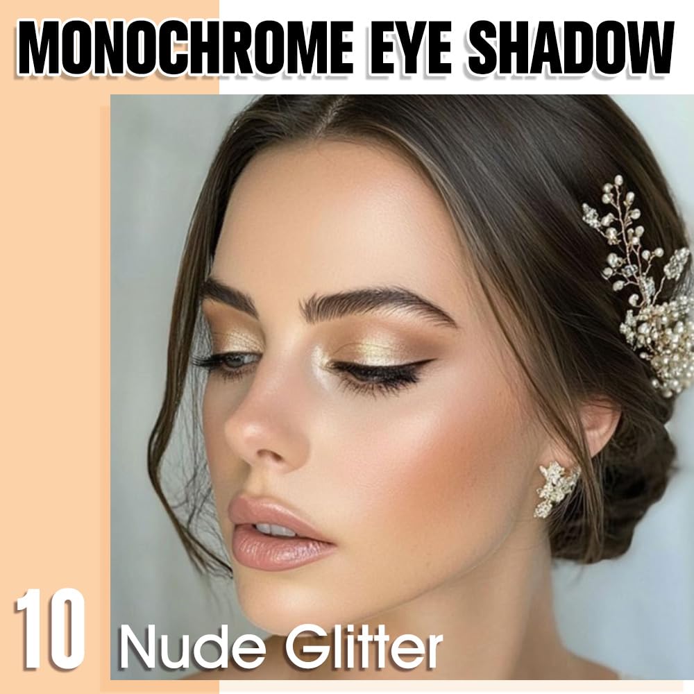 Nude Brown Single Glitter Eyeshadow Makeup, Neutral Powde Eye Shadow for Women, Nude Shimmer Singles Eyeshadow Palette Pigmented Waterproof, sombras para ojos, Girls Monochrome Eyeshadows Gift