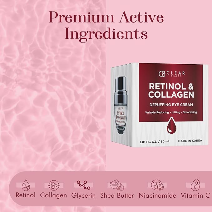 Retinol Eye Cream with Collagen - Anti-Aging, Hydrating & Reduces Puffiness & Wrinkles - Dermatologist Tested, Cruelty-Free Korean Skin Care for All Skin Types - 1.01 Fl. Oz