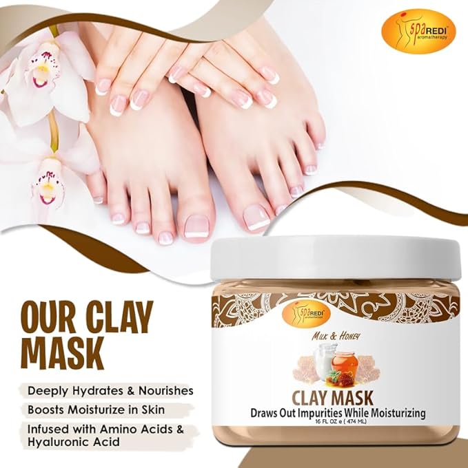 SPA REDI - Clay Mask - Pedicure and Body Deep Cleansing, Skin Pore Purifying, Detoxifying and Hydrating - Natural Bentonite Clay, Infused with, Amino Acids, Panthenol and Comfrey Extract