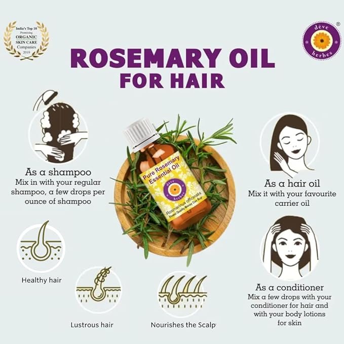 Deve Herbes Pure Rosemary Essential Oil (Rosmarinus officinalis) Steam Distilled 15ml (0.50 oz)