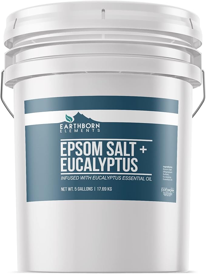 Earthborn Elements Eucalyptus Epsom Salt, Lavender Epsom Salt, & Epsom Salt Bundle (5 Gallons Each), Bulk Sizes, Pure & Undiluted, Soak & Clean