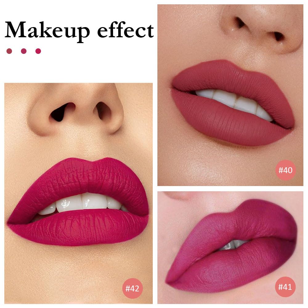 evpct 3Pcs Mauve red Berry pink Rose red Matte Liquid Lipstick Sets for Women 24-hour Matte+Lipstick Lipstick Lip Stain Gloss Long Lasting 24 Smudge Waterproof