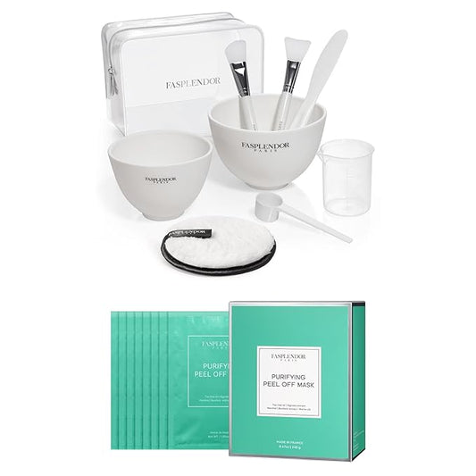 Peel-off Alginate Powder Face Mask with 9 in 1 Face Mask Mixing Bowl Set, SPA Quality, 240g/8Pcs