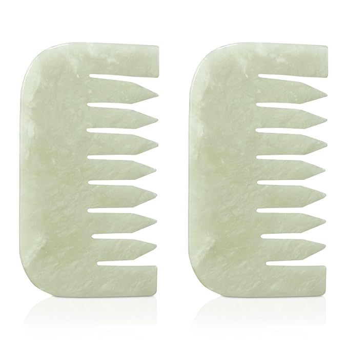 Geiserailie 2 Pieces Jade Combs Massage Stone Hair Gua Sha Scraping Scalp Comb Facial Massage Tool Multifunctional Handheld Head Tools Head Caring Therapy Mother's Day Gift(Square Style)