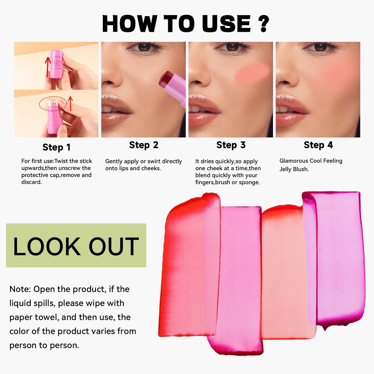 Milk Jelly Blush Stick, Lip and Cheek Makeup Cooling Water Jelly Tint,Vegan & Cruelty Free. (Rose pink)