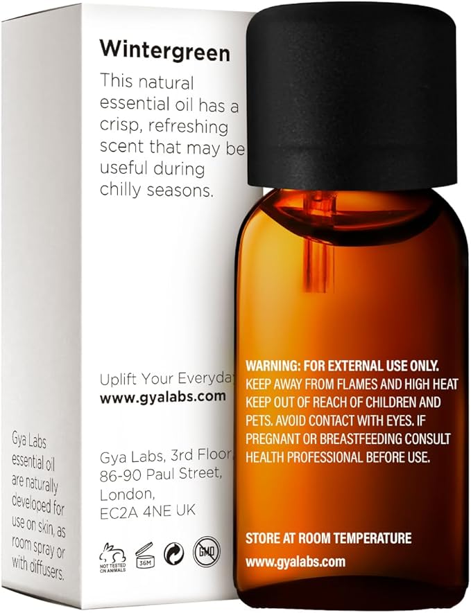 Gya Labs Wintergreen Essential Oil for Diffuser - 0.34 Fl Oz - 100% Pure Natural Wintergreen Oil for Skin, Hair, Candle Making, Massage & Refreshing, Crisp & Woodsy Scent