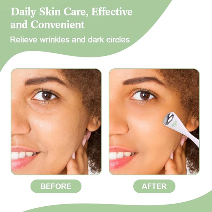 Hilph Mini Ice Roller for Face & Eyes, Face Eye Massager Roller Set with Stainless Steel and Silicone Head for Puffiness Relief, Massage Apparatus Metal Facial Ice Roller for Puffy Eyes (White)