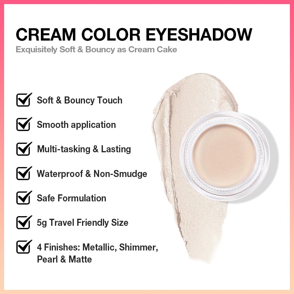 evpct Single Cream Eye Shadow Palette Pot Makeup for Older Women, Creme Brulee Shimmer Glitter Metallic Monochrome Cream to Powder Eyeshadow Palette Eye Brightener, High Pigment Waterproof Blendable