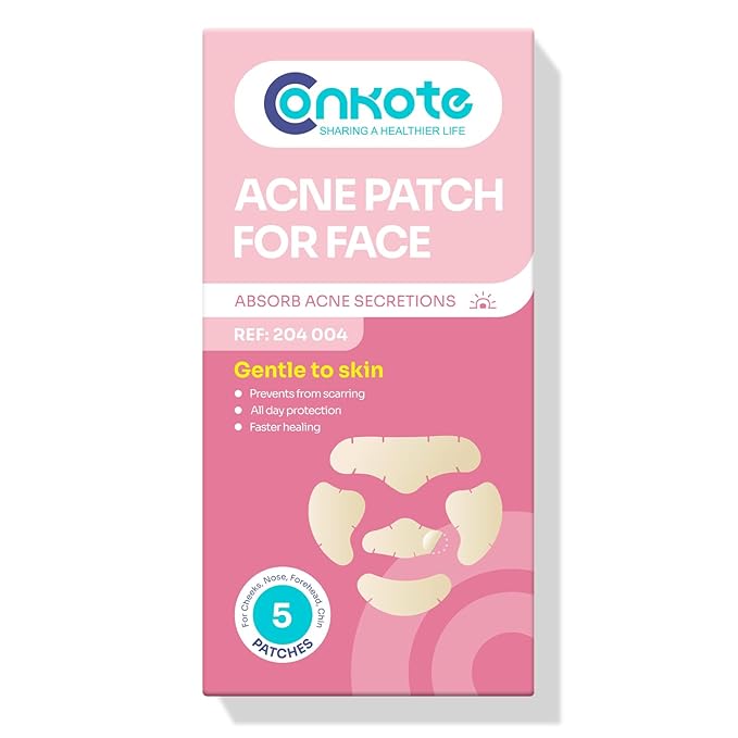 Conkote Acne Patches for Face, Large Pimple Patches to Absorb Acne Gunk from T-Zone, Cheeks, and Chin, Invisible Spot Treatment for Breakouts and Blemishese, 5 Count