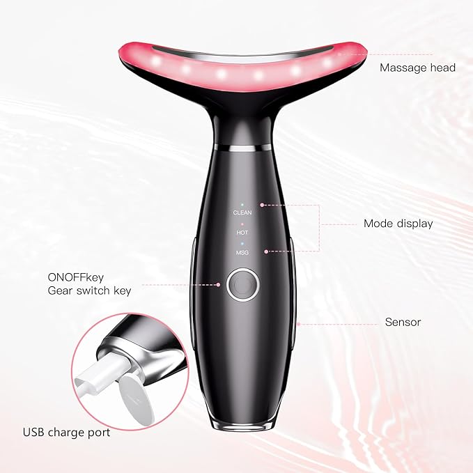 Neck Face Massager, 3-in-1 Facial Massager, Face Sculpting Tool for Skin Care at Home with Vibration and Thermal (Black)