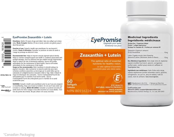 EyePromise Zeaxanthin + Lutein Eye Vitamin - 60 Softgels Capsules Made with Natural Ingredients for Diets Including Gluten Free and Vegetarian - Protect & Enhance Your Eye Health Completely